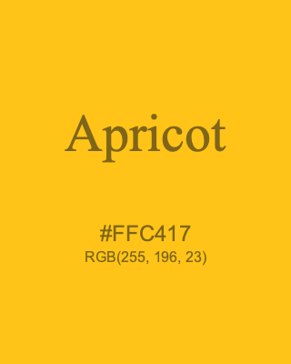 Apricot, hex code is #FFC417, and value of RGB is (255, 196, 23). 358 Copic colors. Download palettes, patterns and gradients colors of Apricot.