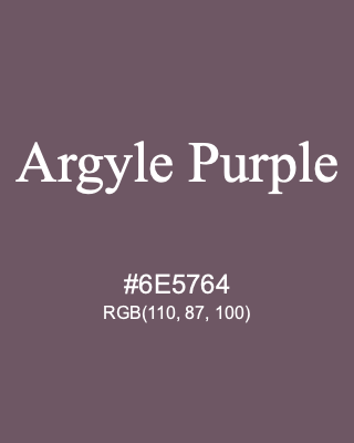 Argyle Purple, hex code is #6E5764, and value of RGB is (110, 87, 100). 358 Copic colors. Download palettes, patterns and gradients colors of Argyle Purple.
