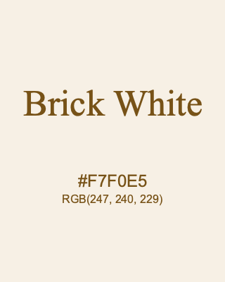 Brick White, hex code is #F7F0E5, and value of RGB is (247, 240, 229). 358 Copic colors. Download palettes, patterns and gradients colors of Brick White.