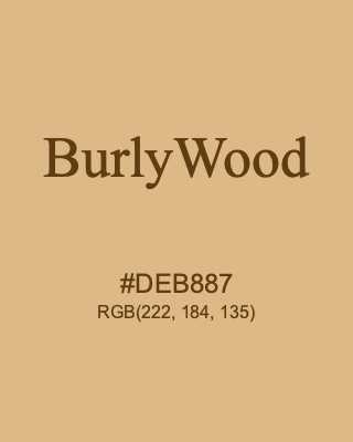 BurlyWood, hex code is #DEB887, and value of RGB is (222, 184, 135). HTML Color Names. Download palettes, patterns and gradients colors of BurlyWood.