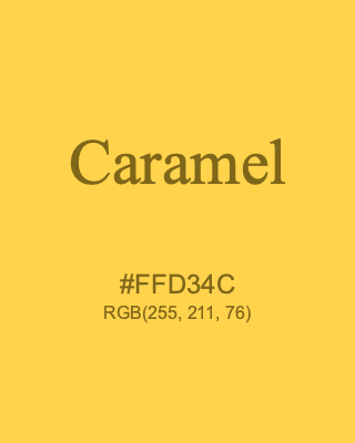 Caramel, hex code is #FFD34C, and value of RGB is (255, 211, 76). 358 Copic colors. Download palettes, patterns and gradients colors of Caramel.