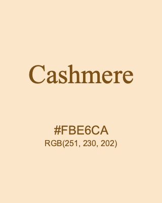 Cashmere, hex code is #FBE6CA, and value of RGB is (251, 230, 202). 358 Copic colors. Download palettes, patterns and gradients colors of Cashmere.