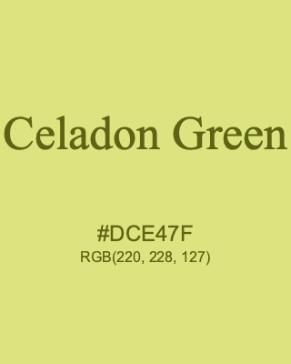 Celadon Green, hex code is #DCE47F, and value of RGB is (220, 228, 127). 358 Copic colors. Download palettes, patterns and gradients colors of Celadon Green.