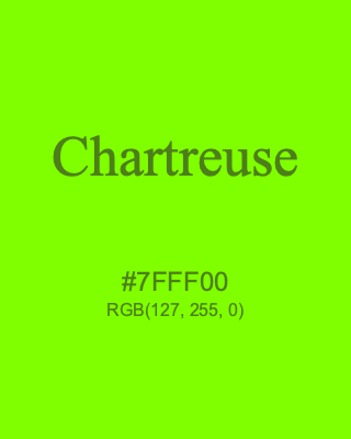 Chartreuse, hex code is #7FFF00, and value of RGB is (127, 255, 0). HTML Color Names. Download palettes, patterns and gradients colors of Chartreuse.