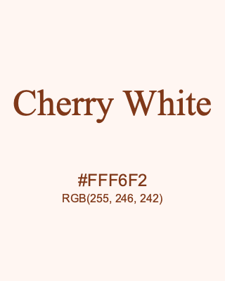 Cherry White, hex code is #FFF6F2, and value of RGB is (255, 246, 242). 358 Copic colors. Download palettes, patterns and gradients colors of Cherry White.