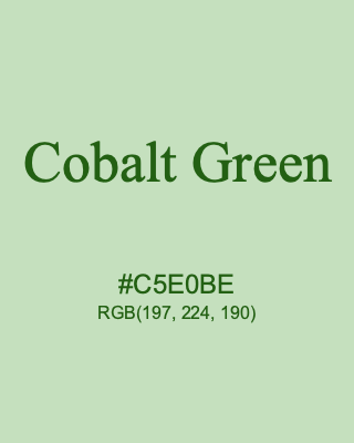 Cobalt Green, hex code is #C5E0BE, and value of RGB is (197, 224, 190). 358 Copic colors. Download palettes, patterns and gradients colors of Cobalt Green.