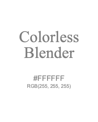 Colorless Blender, hex code is #FFFFFF, and value of RGB is (255, 255, 255). 358 Copic colors. Download palettes, patterns and gradients colors of Colorless Blender.