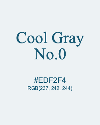 Cool Gray No.0, hex code is #EDF2F4, and value of RGB is (237, 242, 244). 358 Copic colors. Download palettes, patterns and gradients colors of Cool Gray No.0.