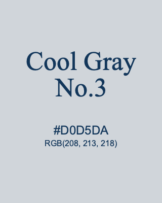 Cool Gray No.3, hex code is #D0D5DA, and value of RGB is (208, 213, 218). 358 Copic colors. Download palettes, patterns and gradients colors of Cool Gray No.3.