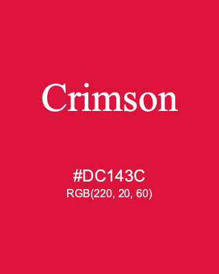 Crimson, hex code is #DC143C, and value of RGB is (220, 20, 60). HTML Color Names. Download palettes, patterns and gradients colors of Crimson.