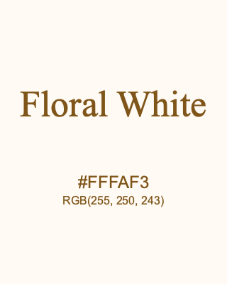 Floral White, hex code is #FFFAF3, and value of RGB is (255, 250, 243). 358 Copic colors. Download palettes, patterns and gradients colors of Floral White.