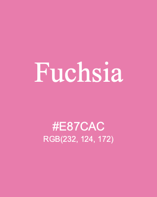 Fuchsia, hex code is #E87CAC, and value of RGB is (232, 124, 172). 358 Copic colors. Download palettes, patterns and gradients colors of Fuchsia.