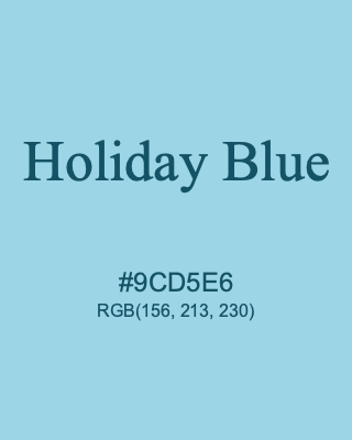 Holiday Blue, hex code is #9CD5E6, and value of RGB is (156, 213, 230). 358 Copic colors. Download palettes, patterns and gradients colors of Holiday Blue.