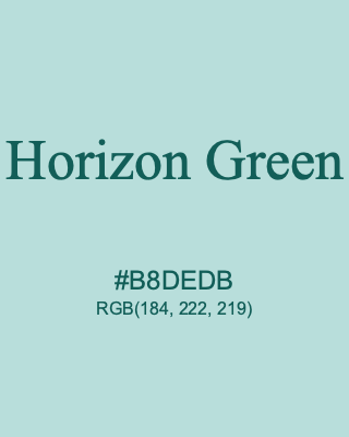 Horizon Green, hex code is #B8DEDB, and value of RGB is (184, 222, 219). 358 Copic colors. Download palettes, patterns and gradients colors of Horizon Green.