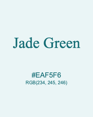 Jade Green, hex code is #EAF5F6, and value of RGB is (234, 245, 246). 358 Copic colors. Download palettes, patterns and gradients colors of Jade Green.