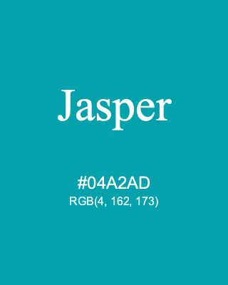 Jasper, hex code is #04A2AD, and value of RGB is (4, 162, 173). 358 Copic colors. Download palettes, patterns and gradients colors of Jasper.