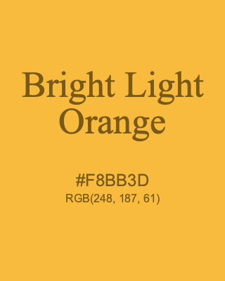 Bright Light Orange, hex code is #F8BB3D, and value of RGB is (248, 187, 61). Lego colors. Download palettes, patterns and gradients colors of Bright Light Orange.
