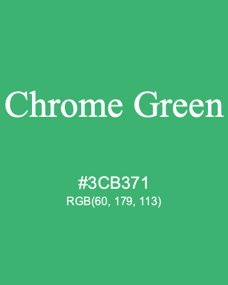 Chrome Green, hex code is #3CB371, and value of RGB is (60, 179, 113). Lego colors. Download palettes, patterns and gradients colors of Chrome Green.