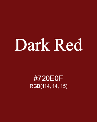 Dark Red, hex code is #720E0F, and value of RGB is (114, 14, 15). Lego colors. Download palettes, patterns and gradients colors of Dark Red.