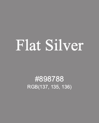 Flat Silver, hex code is #898788, and value of RGB is (137, 135, 136). Lego colors. Download palettes, patterns and gradients colors of Flat Silver.