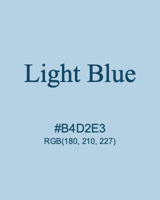 Light Blue, hex code is #B4D2E3, and value of RGB is (180, 210, 227). Lego colors. Download palettes, patterns and gradients colors of Light Blue.