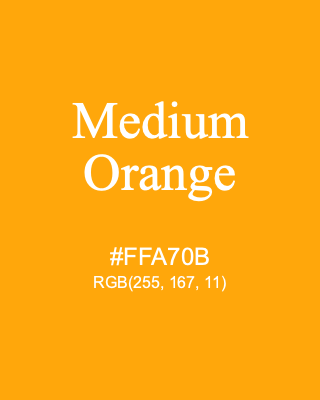 Medium Orange, hex code is #FFA70B, and value of RGB is (255, 167, 11). Lego colors. Download palettes, patterns and gradients colors of Medium Orange.