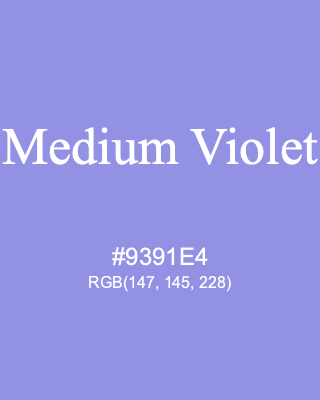 Medium Violet, hex code is #9391E4, and value of RGB is (147, 145, 228). Lego colors. Download palettes, patterns and gradients colors of Medium Violet.