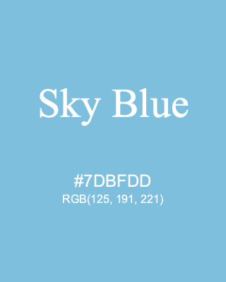 Sky Blue, hex code is #7DBFDD, and value of RGB is (125, 191, 221). Lego colors. Download palettes, patterns and gradients colors of Sky Blue.
