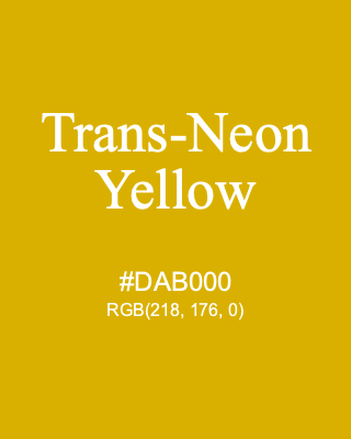 Trans-Neon Yellow, hex code is #DAB000, and value of RGB is (218, 176, 0). Lego colors. Download palettes, patterns and gradients colors of Trans-Neon Yellow.
