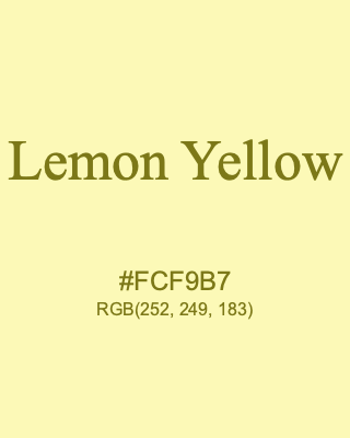 Lemon Yellow, hex code is #FCF9B7, and value of RGB is (252, 249, 183). 358 Copic colors. Download palettes, patterns and gradients colors of Lemon Yellow.