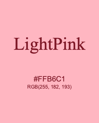 LightPink, hex code is #FFB6C1, and value of RGB is (255, 182, 193). HTML Color Names. Download palettes, patterns and gradients colors of LightPink.