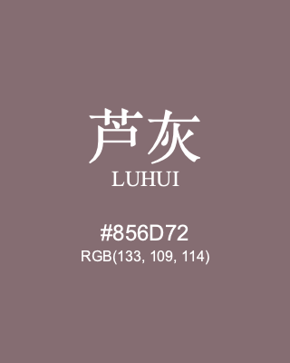 芦灰 luhui, hex code is #856d72, and value of RGB is (133, 109, 114). Traditional colors of China. Download palettes, patterns and gradients colors of luhui.