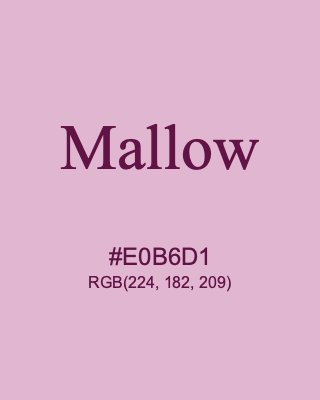 Mallow, hex code is #E0B6D1, and value of RGB is (224, 182, 209). 358 Copic colors. Download palettes, patterns and gradients colors of Mallow.