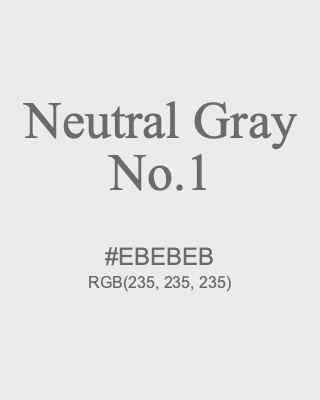 Neutral Gray No.1, hex code is #EBEBEB, and value of RGB is (235, 235, 235). 358 Copic colors. Download palettes, patterns and gradients colors of Neutral Gray No.1.