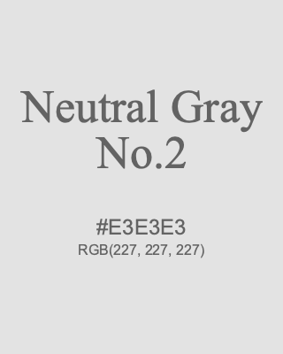 Neutral Gray No.2, hex code is #E3E3E3, and value of RGB is (227, 227, 227). 358 Copic colors. Download palettes, patterns and gradients colors of Neutral Gray No.2.