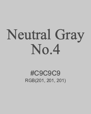 Neutral Gray No.4, hex code is #C9C9C9, and value of RGB is (201, 201, 201). 358 Copic colors. Download palettes, patterns and gradients colors of Neutral Gray No.4.