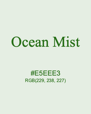 Ocean Mist, hex code is #E5EEE3, and value of RGB is (229, 238, 227). 358 Copic colors. Download palettes, patterns and gradients colors of Ocean Mist.