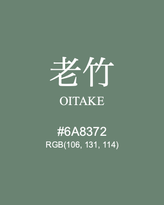 老竹 OITAKE, hex code is #6A8372, and value of RGB is (106, 131, 114). Traditional colors of Japan. Download palettes, patterns and gradients colors of OITAKE.