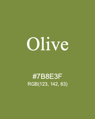 Olive, hex code is #7B8E3F, and value of RGB is (123, 142, 63). 358 Copic colors. Download palettes, patterns and gradients colors of Olive.