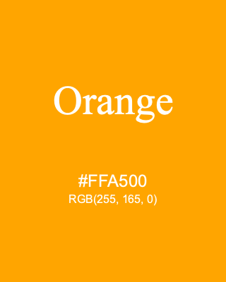 Orange, hex code is #FFA500, and value of RGB is (255, 165, 0). HTML Color Names. Download palettes, patterns and gradients colors of Orange.