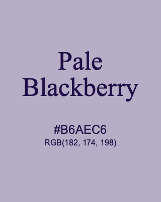 Pale Blackberry, hex code is #B6AEC6, and value of RGB is (182, 174, 198). 358 Copic colors. Download palettes, patterns and gradients colors of Pale Blackberry.