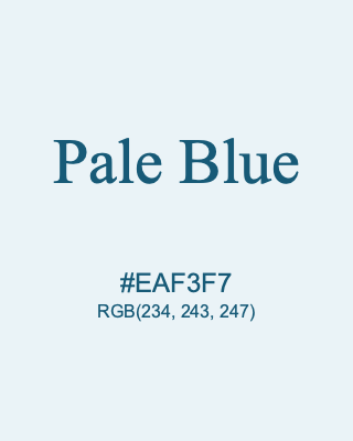 Pale Blue, hex code is #EAF3F7, and value of RGB is (234, 243, 247). 358 Copic colors. Download palettes, patterns and gradients colors of Pale Blue.