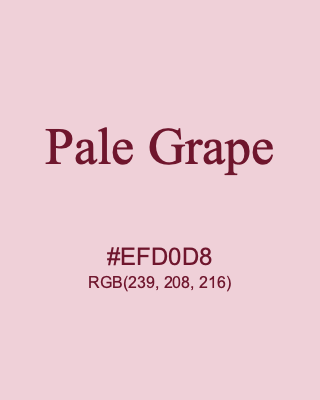 Pale Grape, hex code is #EFD0D8, and value of RGB is (239, 208, 216). 358 Copic colors. Download palettes, patterns and gradients colors of Pale Grape.