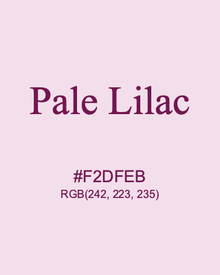 Pale Lilac, hex code is #F2DFEB, and value of RGB is (242, 223, 235). 358 Copic colors. Download palettes, patterns and gradients colors of Pale Lilac.