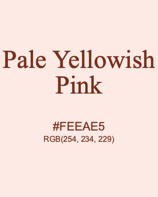 Pale Yellowish Pink, hex code is #FEEAE5, and value of RGB is (254, 234, 229). 358 Copic colors. Download palettes, patterns and gradients colors of Pale Yellowish Pink.