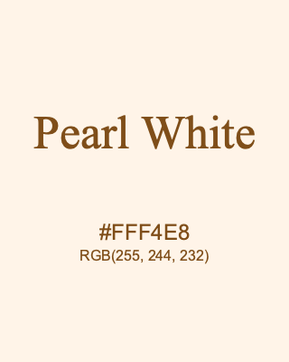 Pearl White, hex code is #FFF4E8, and value of RGB is (255, 244, 232). 358 Copic colors. Download palettes, patterns and gradients colors of Pearl White.