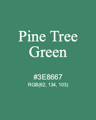 Pine Tree Green, hex code is #3E8667, and value of RGB is (62, 134, 103). 358 Copic colors. Download palettes, patterns and gradients colors of Pine Tree Green.