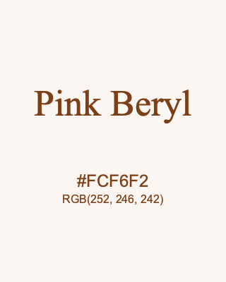 Pink Beryl, hex code is #FCF6F2, and value of RGB is (252, 246, 242). 358 Copic colors. Download palettes, patterns and gradients colors of Pink Beryl.