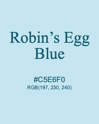 Robin’s Egg Blue, hex code is #C5E6F0, and value of RGB is (197, 230, 240). 358 Copic colors. Download palettes, patterns and gradients colors of Robin’s Egg Blue.