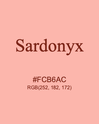 Sardonyx, hex code is #FCB6AC, and value of RGB is (252, 182, 172). 358 Copic colors. Download palettes, patterns and gradients colors of Sardonyx.